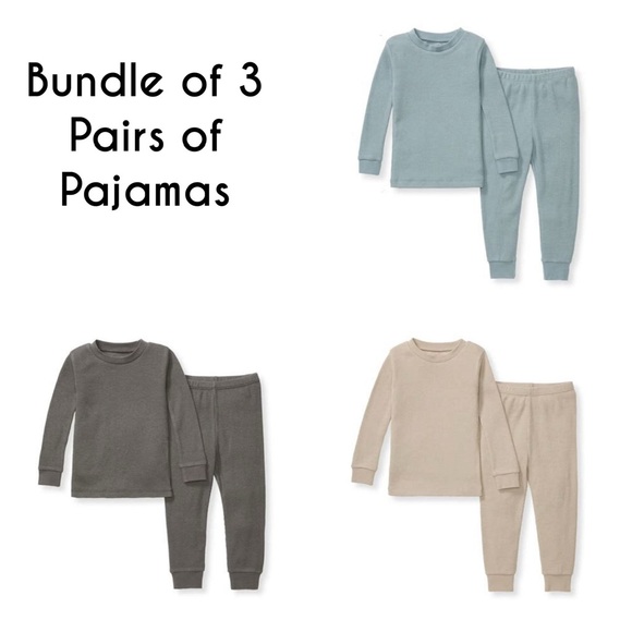 Burt's Bees Honeysoft Waffle Thermal Organic Cotton Blend Pajamas Bundle - Picture 1 of 5